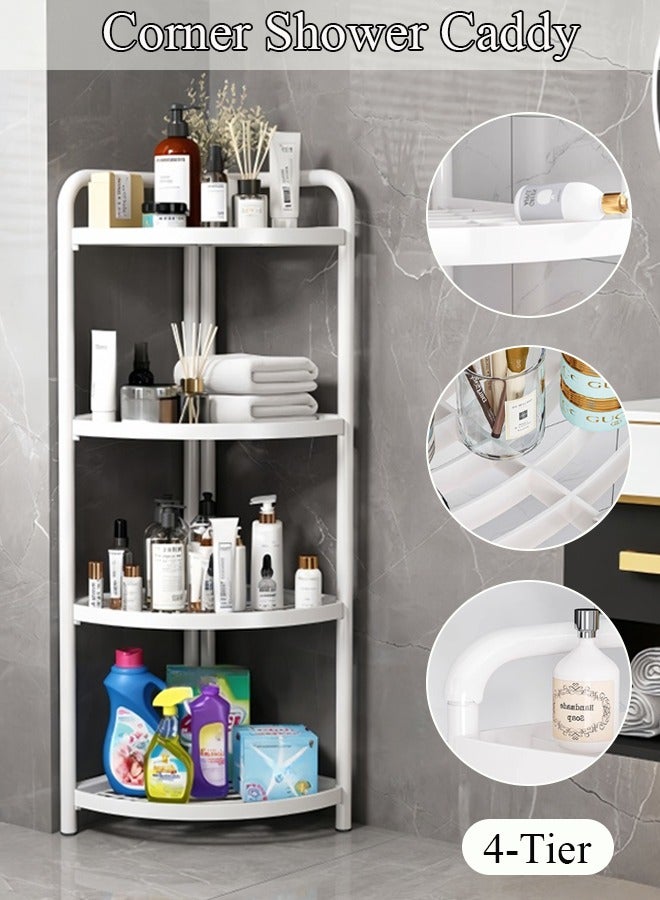 LOKIPA 4-Tier Corner Shower Caddy & Shelf, Space Saving Adjustable Bathroom Organizer with Mesh Design, Tall Plastic Storage Unit for Laundry Room, Narrow Spaces (White) - Image 1